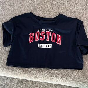 Boston Graphic Cropped Tee - Navy with Red Lettering